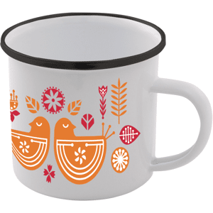By IWOOT Scandi Bird Print Enamel Mug – White By IWOOT Scandi Bird Print Enamel Mug – White