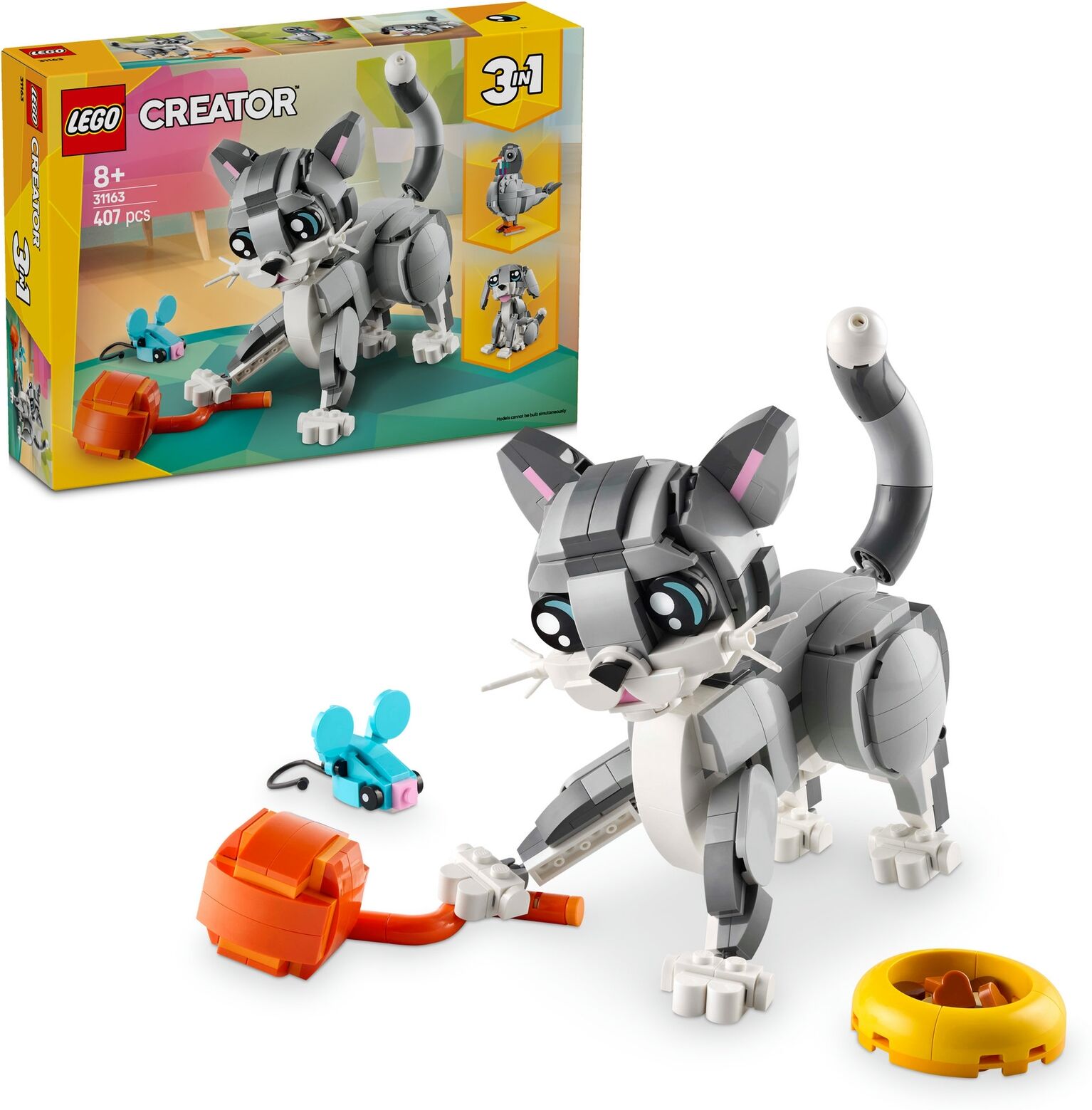 LEGO Creator 3in1 Playful Cat Figure, Toy Animal Set 31163