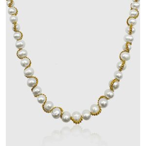 Pearls Chain Wrap Real Pearl Necklace (Gold)