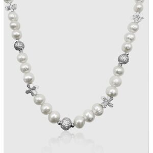 Pearls Iced Cross Real Pearl Necklace (Silver)