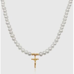 Pearls Crucifix Real Pearl Necklace (Gold)