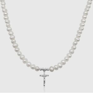 Pearls Crucifix Real Pearl Necklace (Silver)