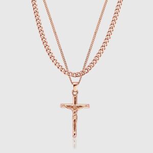 CRAFTD London Crucifix and Cuban Set (Rose Gold) - 50cm