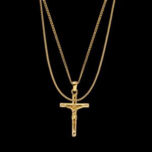 CRAFTD London Make Your Own Set (Gold) - Crucifix + Chain / Wheat 3mm (55cm)
