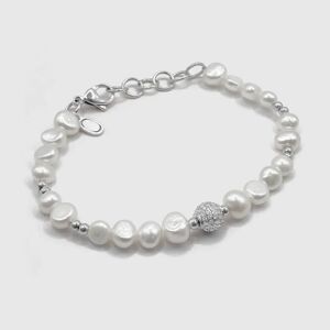Pearls Iced Beaded Real Pearl Bracelet (Silver)