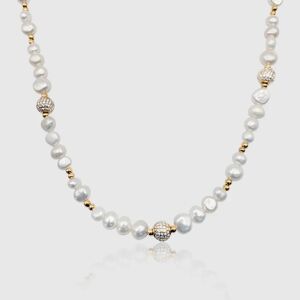 Pearls Iced Beaded Real Pearl Necklace (Gold)