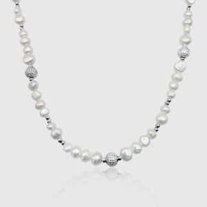 Pearls Iced Beaded Real Pearl Necklace (Silver)