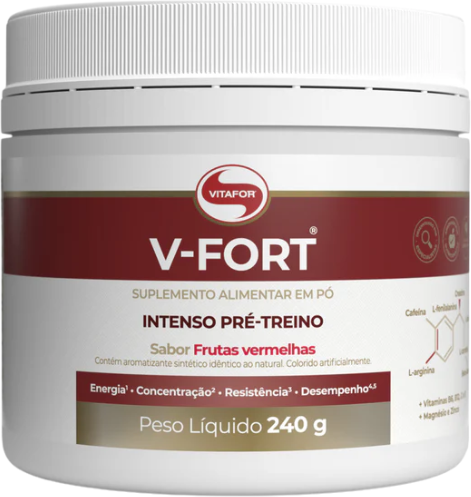 Vitafor V-Fort Pre-Training Powder Food Supplement 240g Red Fruits Expiration Date: 2026-03-29