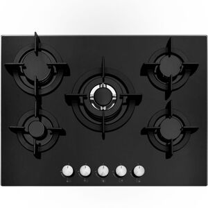 Cookology 70cm Cast Iron Gas on Glass Hob - 5 Burner - Black