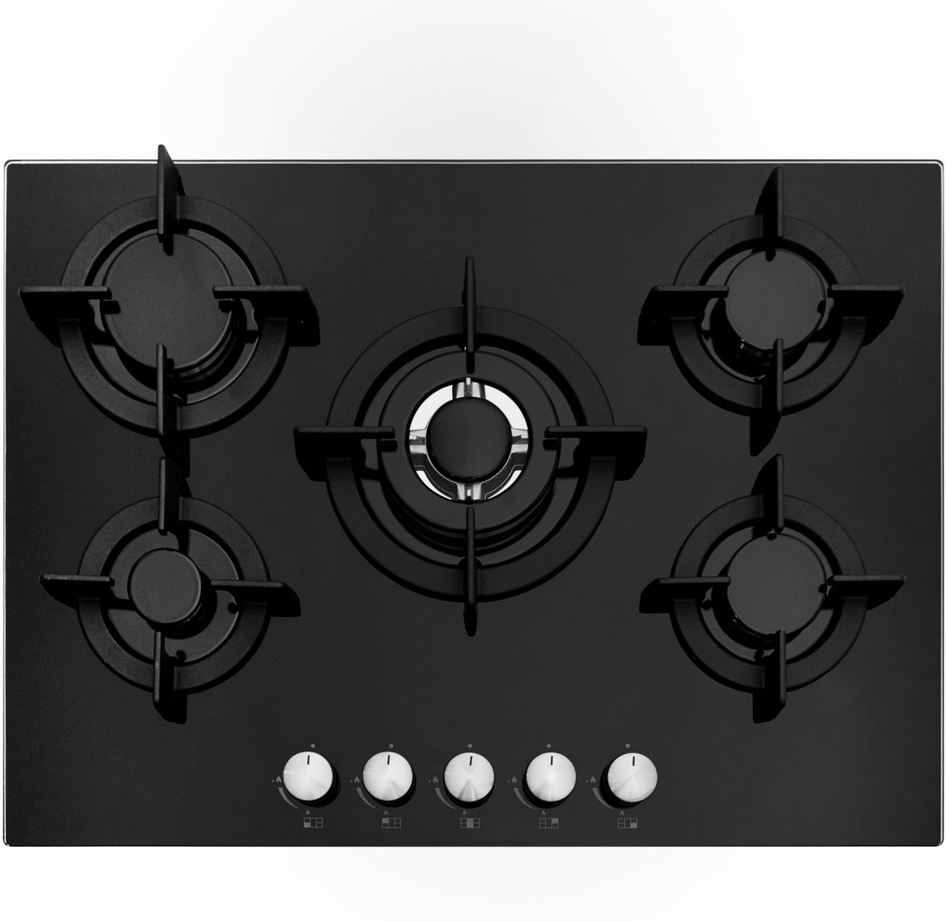 Cookology 70cm Cast Iron Gas on Glass Hob - 5 Burner - Black