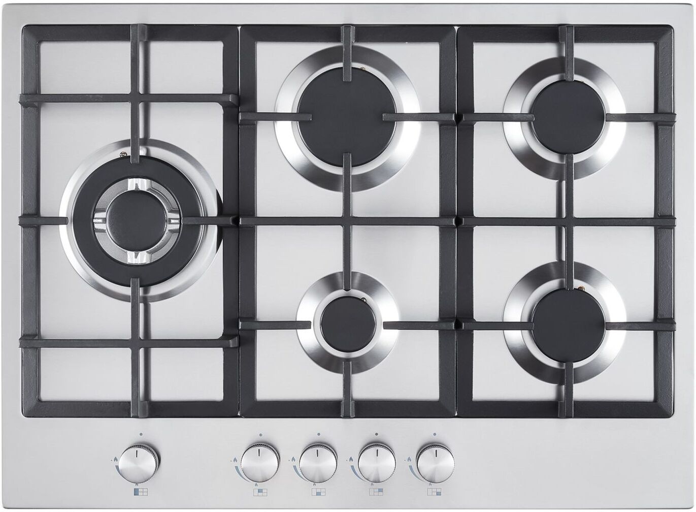 Cookology 70cm 5 Burner Gas Hob With Cast Iron Supports - Stainless Steel