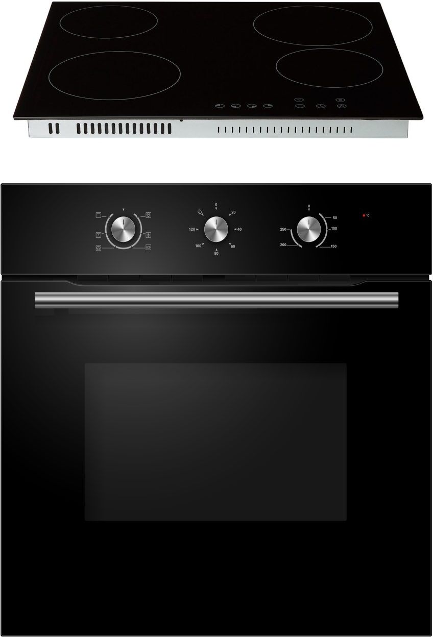 Cookology 65L Black Glass Built-In Electric Fan Oven & 60cm Ceramic Hob with Touch Controls