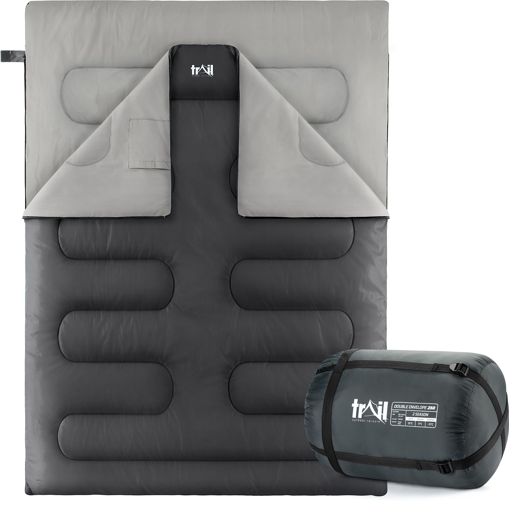 Leisure Double Sleeping Bag - Charcoal Charcoal