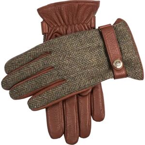 Dents Men's Cashmere Lined Abraham Moon Tweed & Deerskin Leather Gloves In Havana/spruce (Beige) Size Xl