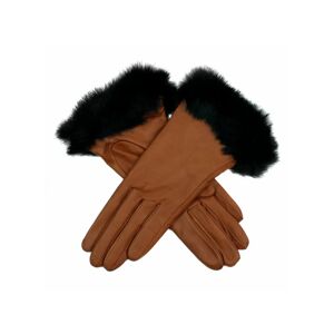 Dents Women's Silk Lined Leather Gloves With Fur Cuffs In Cognac Size 7. 5