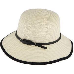 Dents Women's Paper Straw Hat With Buckle Detail In Ivory/black Size One