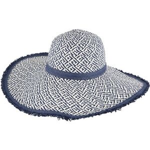 Dents Women's Paper Straw Criss-Cross Pattern Sun Hat In Ivory/navy Size One