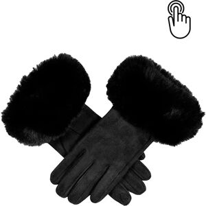 Dents Women's Touchscreen Faux Suede Gloves With Faux Fur Cuffs In Black Size One