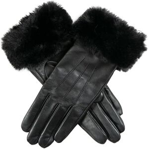 Dents Women'S Touchscreen Leather Gloves With Faux Fur Cuffs In Black Size M