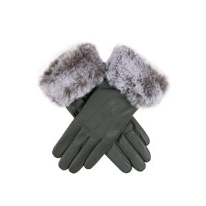 Dents Women'S Touchscreen Leather Gloves With Faux Fur Cuffs In Charcoal Size S