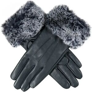 Dents Women'S Touchscreen Leather Gloves With Faux Fur Cuffs In Navy Size M