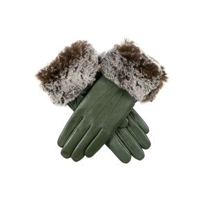 Dents Women'S Touchscreen Leather Gloves With Faux Fur Cuffs In Sage Size S