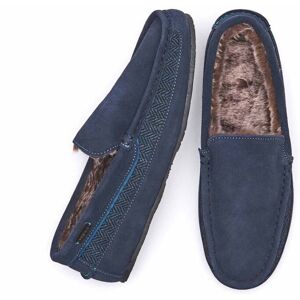 Blue Men's Classic Suede Moccasin Slippers   Size 7   Hesper Moshulu - 7