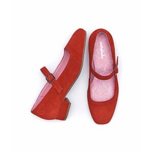 Geranium Red Front Buckle Suede Block Heels   Size 6.5   Hebei Moshulu - 6.5