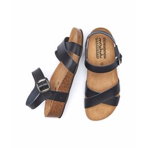 Black Leather Cross-Over Low-Wedge Sandals   Size 6.5   Bigbury 2 Moshulu - 6.5