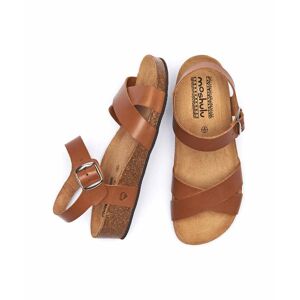 Brown Leather Cross-Over Low-Wedge Sandals   Size 6.5   Bigbury 2 Moshulu - 6.5