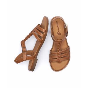 Brown Strappy Leather T-Bar Sandals Women's   Size 6.5   Wasabi Moshulu - 6.5