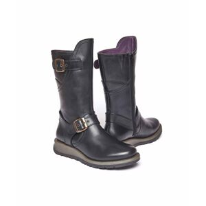 Black Wedge Mid-Length Leather Boots   Size 6.5   Nightjar Moshulu - 6.5