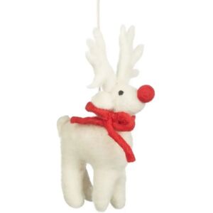 Felt White Rudolph Reindeer Tree Decoration  - Funky Chunky Furniture