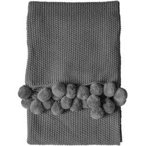 Moss Stitched Grey Pom Pom Throw  - Funky Chunky Furniture