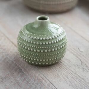 Small Green Textured Round Vase  - Funky Chunky Furniture