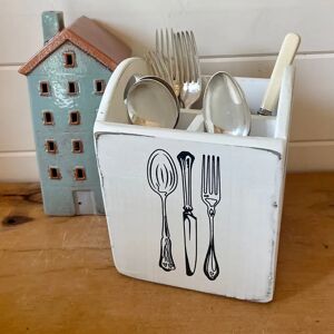 White Wooden Cutlery Box  - Funky Chunky Furniture
