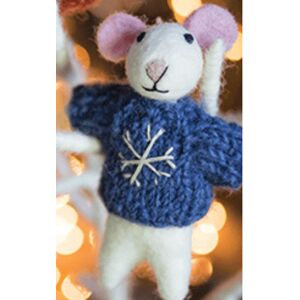 Felt Christmas Mouse  Decoration - Blue  - Funky Chunky Furniture