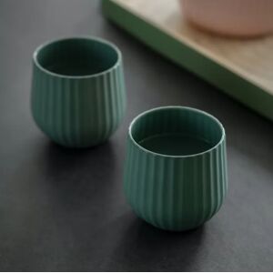 Green Ribbed Ceramic Tumblers - Set Of 2  - Funky Chunky Furniture