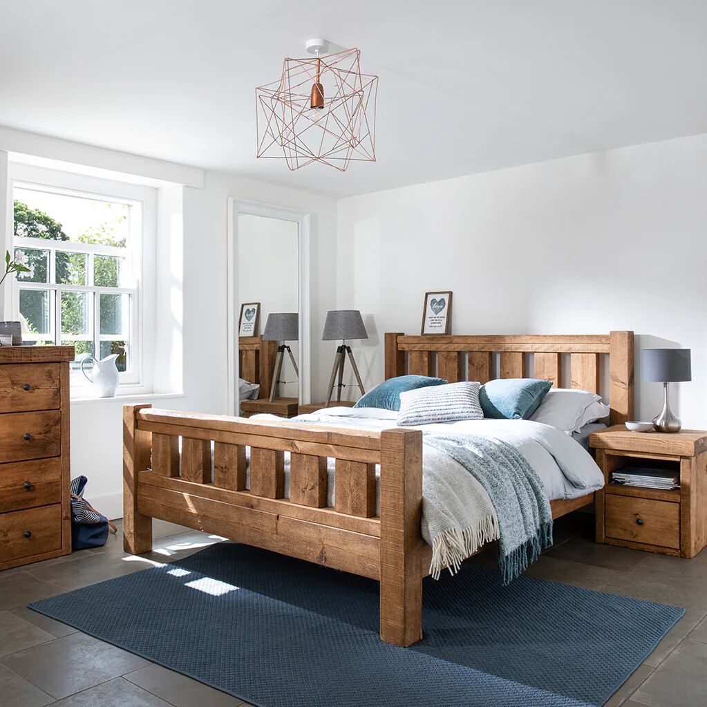 Derwent Bed Frame With Footboard - Small Double Smoke Pine  - Funky Chunky Furniture