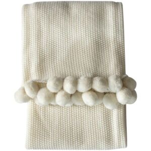 Moss Stitched Cream Pom Pom Throw   Funky Chunky Furniture  - Funky Chunky Furniture