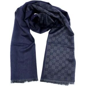 Gucci - Navy GG Monogram Half Web Wool Scarf