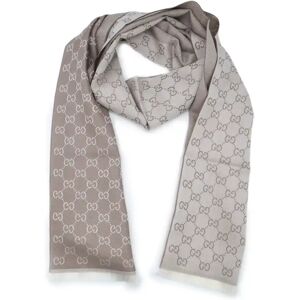 Gucci - Beige GG Monogram Half Web Wool Scarf