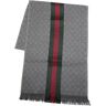 Gucci - Scarf Gray Red Green Stripes GG Wool Silk Shawl