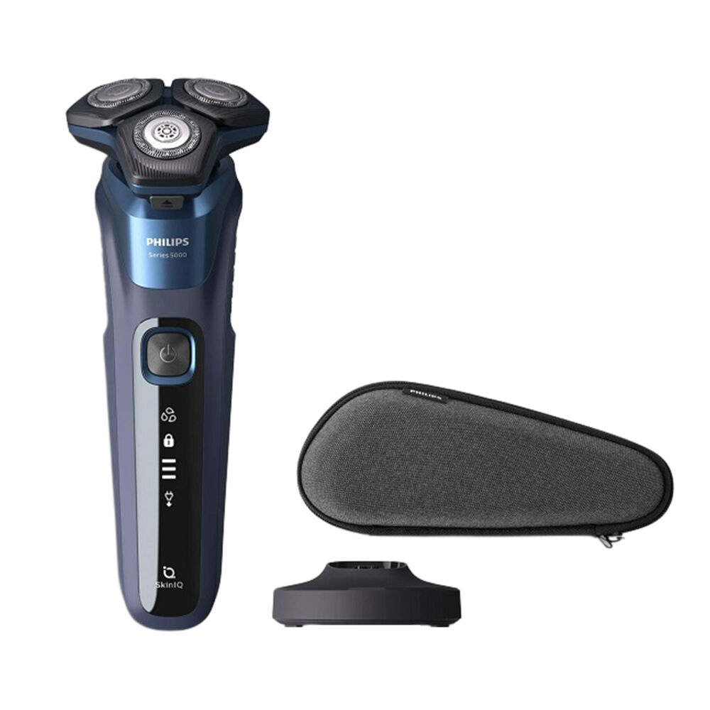 Philips - Series 5000 Wet & Dry Midnight Blue Electric Shaver S5585/30 w/ Pouch and Charging Station