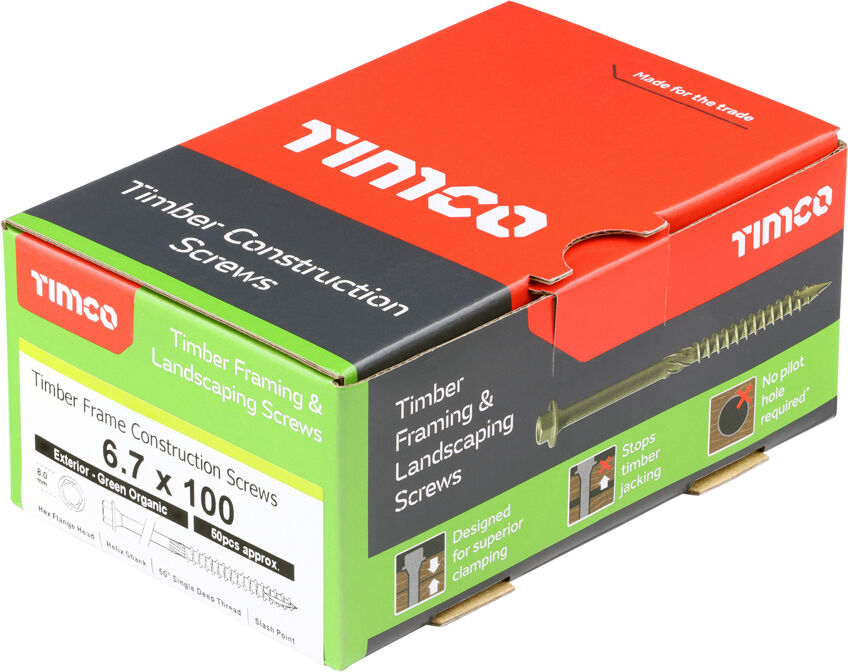 Timco 100IN Timber Frame Construction & Landscaping Screws 6.7 x 100 Hex Green Organic (Box 50)
