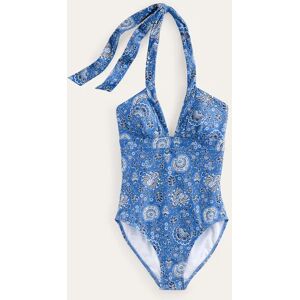 Ithaca Halter Swimsuit Blue Women Boden  - Azure, Gardenia Grove - Female - Size: 14