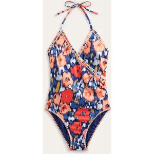 Crochet Wrap Swimsuit Navy Women Boden  - Navy, Abstract Poppy - Female - Size: 20