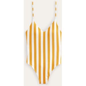 Skinny Strap Stripe Swimsuit Ivory Women Boden  - Ginger Yellow, Ivory Stripe - Female - Size: 8