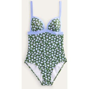 Triangle Panelled Swimsuit Blue Women Boden  - Winter Green, Blue Floral - Female - Size: 20