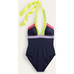 Ithaca Halter Swimsuit Navy Women Boden  - Navy, Acid Yellow Colourblock - Female - Size: 14